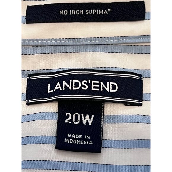 Lands End Women No Iron Supima Cotton Striped Shirt 20W Long Sleeve Blue  White - Picture 8 of 16